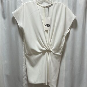 Zara Off-White Draped Women's Blouse